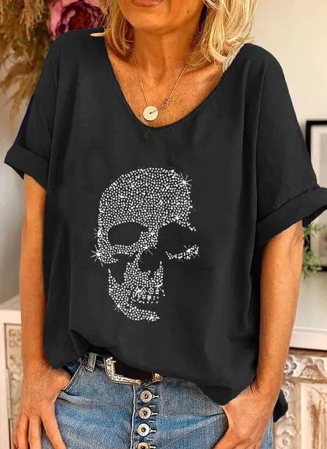 Summer Plus Size Loose V-Neck T-Shirt with Dandelion Print - Mystic Edge