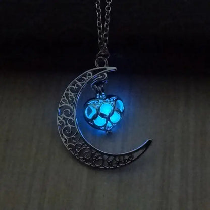 Hollow Moon Heart Shaped Glow Necklace - Mystic Edge