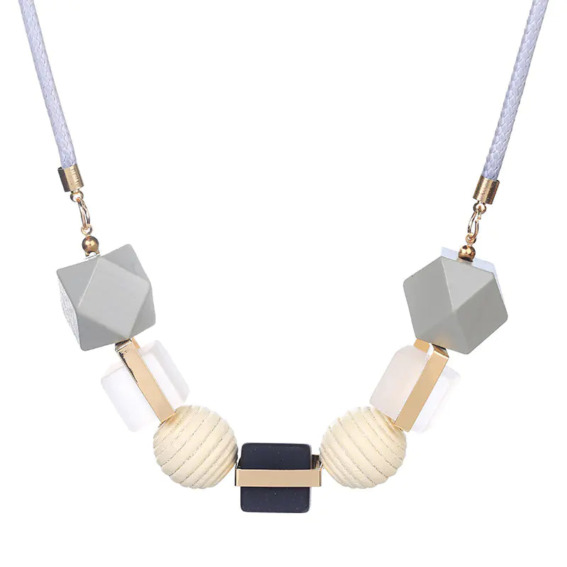 Colorful Wooden Pendant Necklace - Fashion Geometric Jewelry
