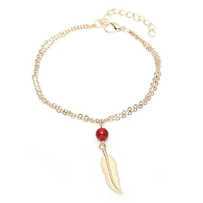 Crystal Bead Feather Anklet - Stylish Summer Accessory - Mystic Edge