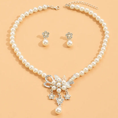 Rose Gold Pearl Flower Necklace and Earrings Set - Mystic Edge